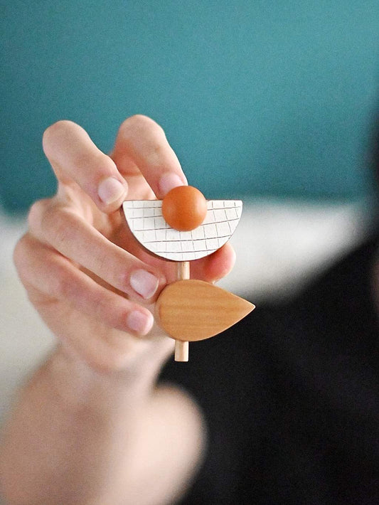 FLORY.GO- Spilla in legno dipinto- Arancione