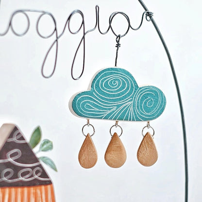Decorazione in filo di ferro e legno "Pioggia"