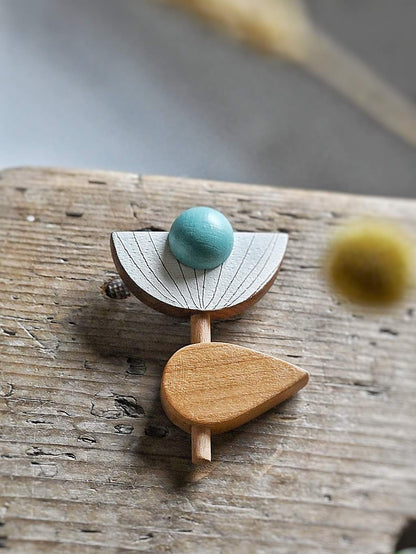 FLORY.GO- Spilla in legno dipinto - Azzurra