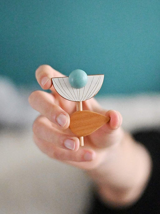 FLORY.GO- Spilla in legno dipinto - Azzurra